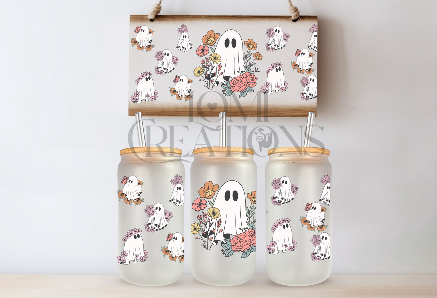 Ghost Flower 16 Oz frosted glass