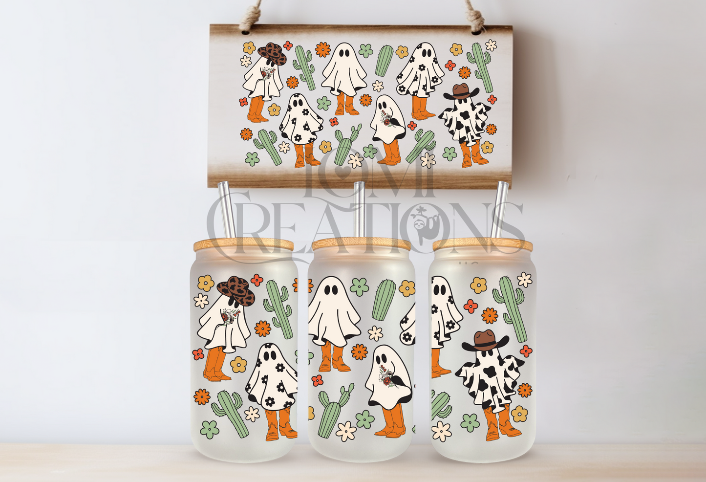 Ghost in Boots 16 Oz frosted glass