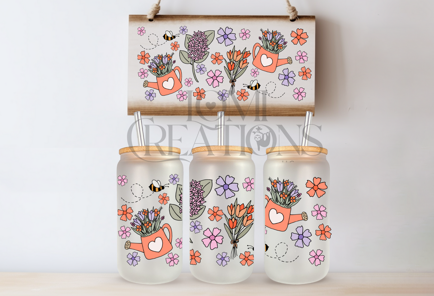 Harvest Flower 16 Oz frosted glass
