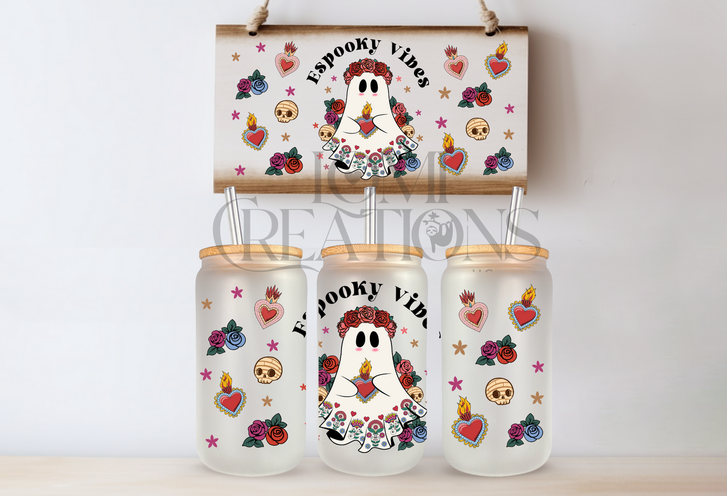 Spooky Vibes 16 Oz frosted glass