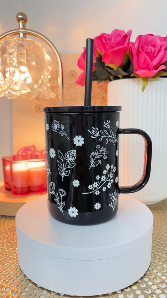 Black With White flowers