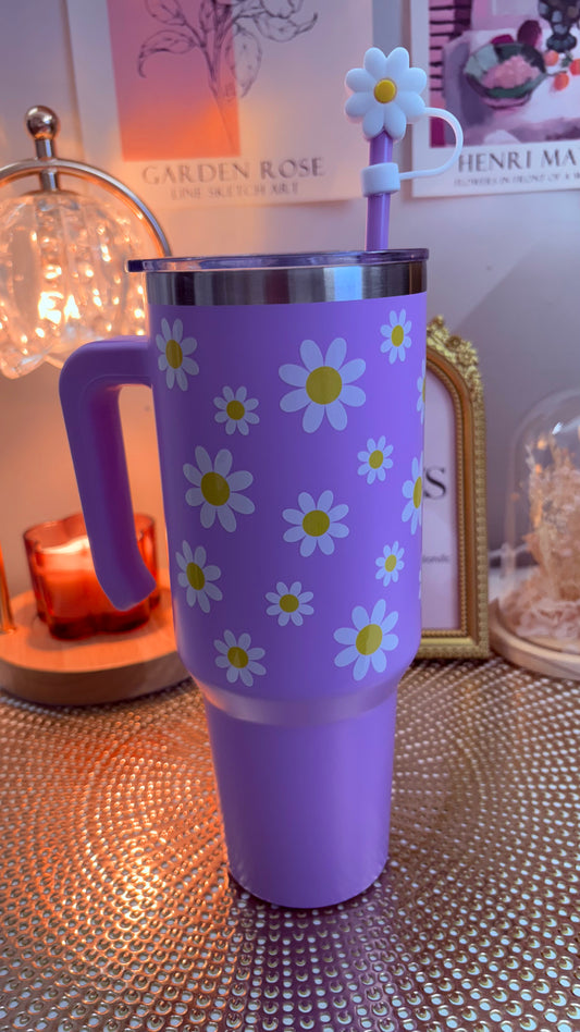 Purple/White Flowers 40 oz tumbler
